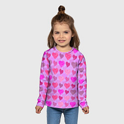 Лонгслив детский Розовые сердечки, цвет: 3D-принт — фото 2
