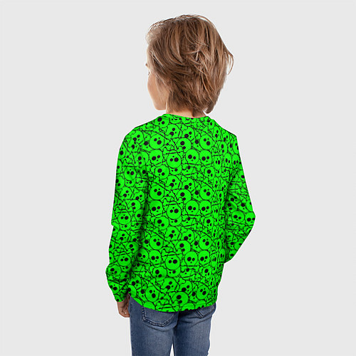 Детский лонгслив Черепа на кислотно-зеленом фоне / 3D-принт – фото 4
