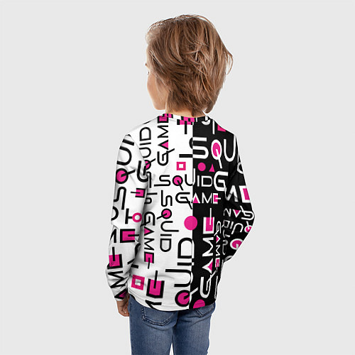 Детский лонгслив ИГРА В КАЛЬМАРА ЧЁРНО БЕЛЫЙ ПАТТЕРН ЛОГО / 3D-принт – фото 4