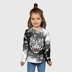 Лонгслив детский НОВОГОДНИЙ БЕЛЫЙ ТИГР 2022, цвет: 3D-принт — фото 2