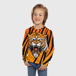 Лонгслив детский Разгневанный тигр голова, цвет: 3D-принт — фото 2