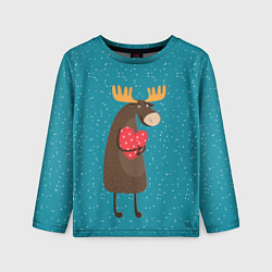 Лонгслив детский Душевный лось с сердцем, цвет: 3D-принт