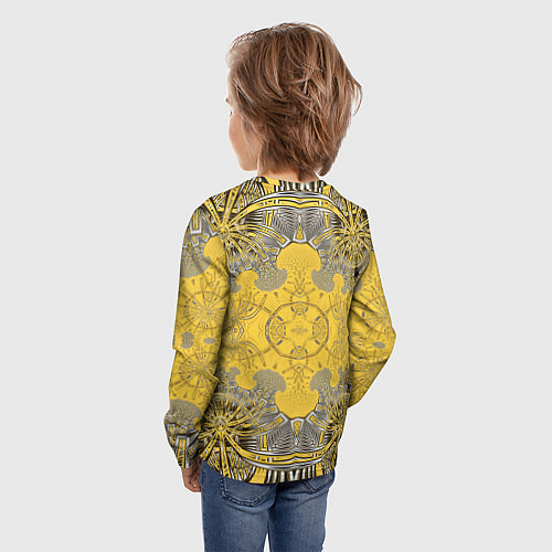 Детский лонгслив Коллекция Фрактальная мозаика Желтый на черном 573 / 3D-принт – фото 4