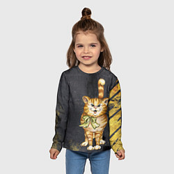 Лонгслив детский Полосатый кот на асфальте, цвет: 3D-принт — фото 2