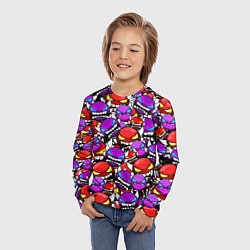 Лонгслив детский Geometry Dash паттерн смайлов, цвет: 3D-принт — фото 2