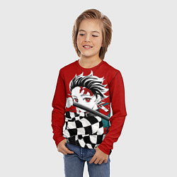Лонгслив детский ТАНДЖИРО КРАСНЫЙ ФОН, цвет: 3D-принт — фото 2