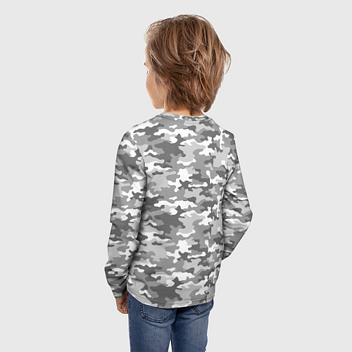 Детский лонгслив Серый Военный Камуфляж / 3D-принт – фото 4