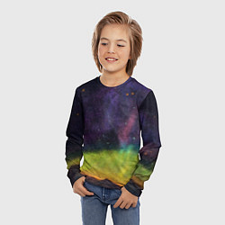 Лонгслив детский Горный пейзаж со звёздным небом и северным сиянием, цвет: 3D-принт — фото 2