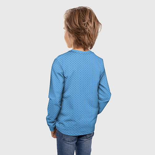 Детский лонгслив Вязаный узор голубого цвета / 3D-принт – фото 4