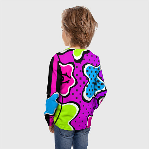 Детский лонгслив Яркий абстрактный узор в стиле 90х, неоновые цвета / 3D-принт – фото 4