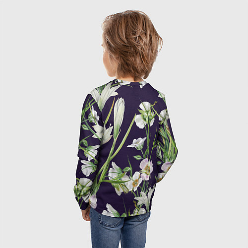 Детский лонгслив Цветы Белые / 3D-принт – фото 4