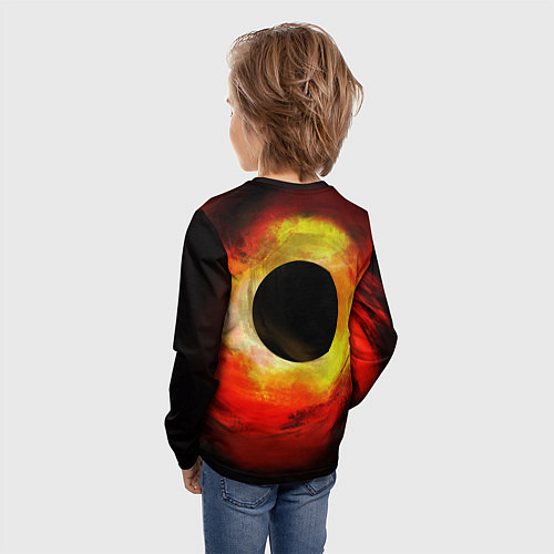 Детский лонгслив Черная дыра на красно-желтом фоне / 3D-принт – фото 4