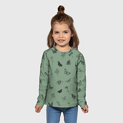 Лонгслив детский Цветочки и бабочки на зеленом фоне, цвет: 3D-принт — фото 2