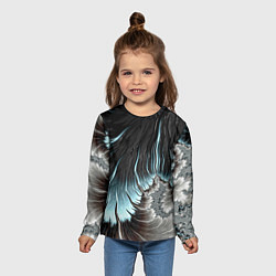 Лонгслив детский Черно-бирюзовый фрактал Абстракция, цвет: 3D-принт — фото 2