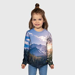 Лонгслив детский Горы Лес Солнце, цвет: 3D-принт — фото 2