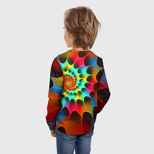 Детский лонгслив Красочная неоновая спираль Colorful neon spiral / 3D-принт – фото 4