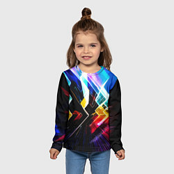 Лонгслив детский Неоновая молния Абстракция Neon Lightning Abstract, цвет: 3D-принт — фото 2