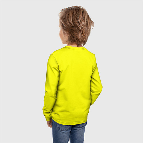 Детский лонгслив Однотонный неоновый лимонный желтый тон / 3D-принт – фото 4