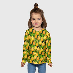 Лонгслив детский Желтые тюльпаны паттерн, цвет: 3D-принт — фото 2