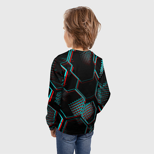 Детский лонгслив Bayern FC в стиле Glitch на темном фоне / 3D-принт – фото 4