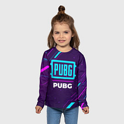 Лонгслив детский Символ PUBG в неоновых цветах на темном фоне, цвет: 3D-принт — фото 2