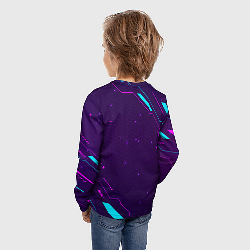 Детский лонгслив Символ No Mans Sky в неоновых цветах на темном фон / 3D-принт – фото 4