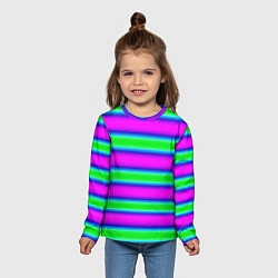 Лонгслив детский Зеленый и фиолетовые яркие неоновые полосы striped, цвет: 3D-принт — фото 2