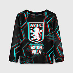Лонгслив детский Aston Villa FC в стиле Glitch на темном фоне, цвет: 3D-принт