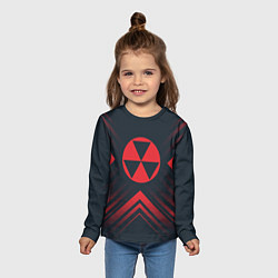 Лонгслив детский Красный Символ Fallout на темном фоне со стрелками, цвет: 3D-принт — фото 2