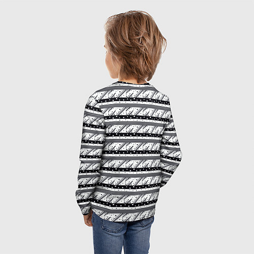 Детский лонгслив Черные и белые полосы и звезды / 3D-принт – фото 4