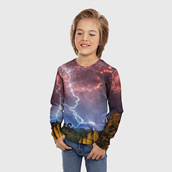 Лонгслив детский Грозовые разряды молний над лесом, цвет: 3D-принт — фото 2