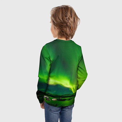 Детский лонгслив Абстрактное полярное сияние - Зелёный / 3D-принт – фото 4