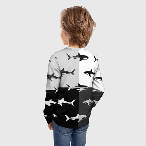 Детский лонгслив Стая акул - pattern / 3D-принт – фото 4