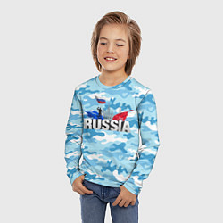 Лонгслив детский Russia: синий камфуляж, цвет: 3D-принт — фото 2