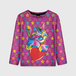 Лонгслив детский Сердечный котик в поп-арте, цвет: 3D-принт