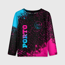 Лонгслив детский Porto - neon gradient: символ и надпись вертикальн, цвет: 3D-принт