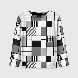 Лонгслив детский Черно белый геометрический скандинавский узор, цвет: 3D-принт