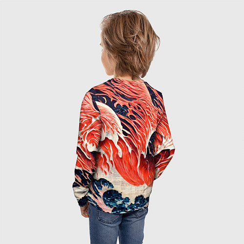 Детский лонгслив Великая красная волна / 3D-принт – фото 4