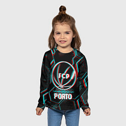 Лонгслив детский Porto FC в стиле glitch на темном фоне, цвет: 3D-принт — фото 2