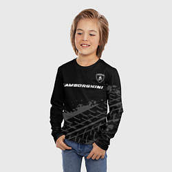 Лонгслив детский Lamborghini speed на темном фоне со следами шин: с, цвет: 3D-принт — фото 2