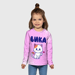 Лонгслив детский Вика кошечка с сердечком, цвет: 3D-принт — фото 2
