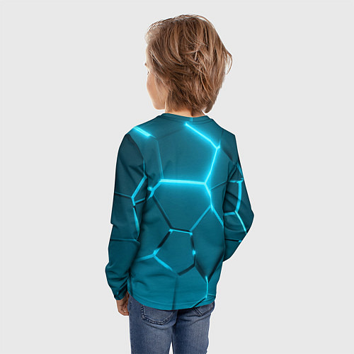 Детский лонгслив Ледяные неоновые геометрические плиты / 3D-принт – фото 4
