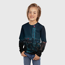 Лонгслив детский Ночной неоновый город, цвет: 3D-принт — фото 2