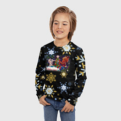 Лонгслив детский Новый год мишка и зайчик украшают ёлку, цвет: 3D-принт — фото 2