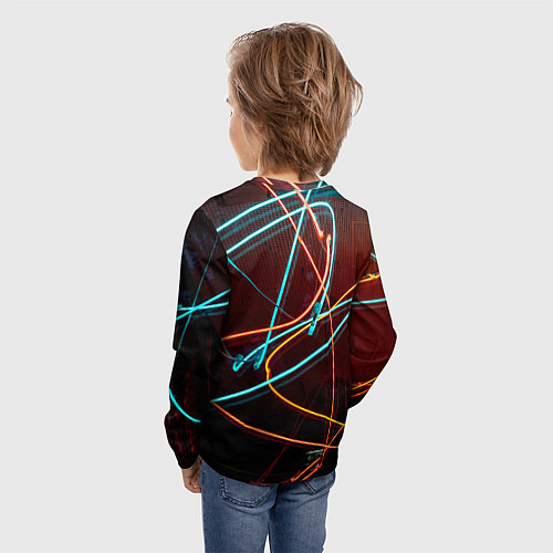 Детский лонгслив Неоновые лучи на тёмной поверхности / 3D-принт – фото 4