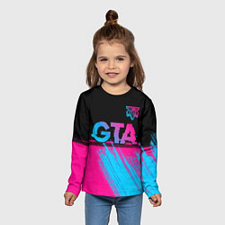 Лонгслив детский GTA - neon gradient: символ сверху, цвет: 3D-принт — фото 2
