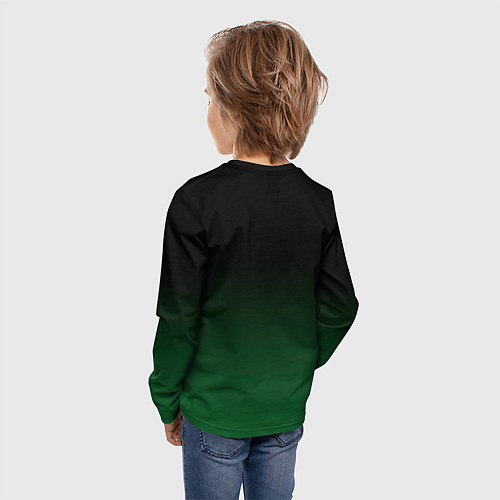 Детский лонгслив Черный и мшистый зеленый градиент омбре / 3D-принт – фото 4