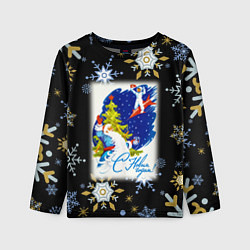 Лонгслив детский Новый год дед мороз и мальчик на ракете, цвет: 3D-принт