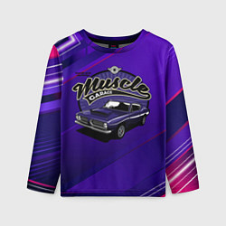 Детский лонгслив Muscle garage - фиолетовый ретро-автомобиль