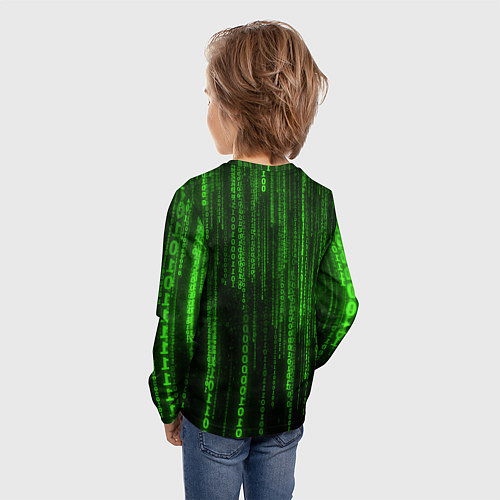 Детский лонгслив Двоичный код зеленый / 3D-принт – фото 4